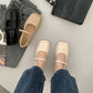 Damen Plateauschuhe aus Leder mit rundem Kopf im britischen Stil, Schnalle, Perle