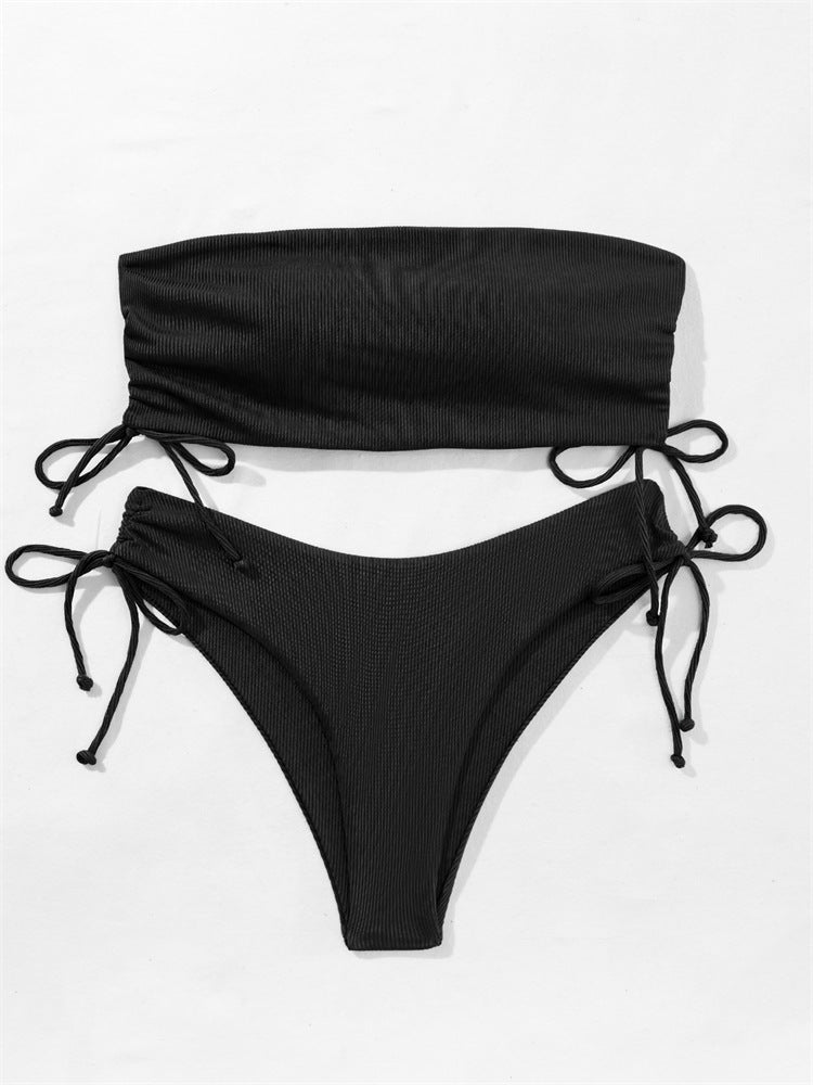 Bikini estivo a tubino con coulisse, costume da bagno sexy tinta unita per feste in spiaggia, abbigliamento da donna