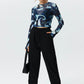 Round Neck Pullover Printed Crop Long Sleeve Top