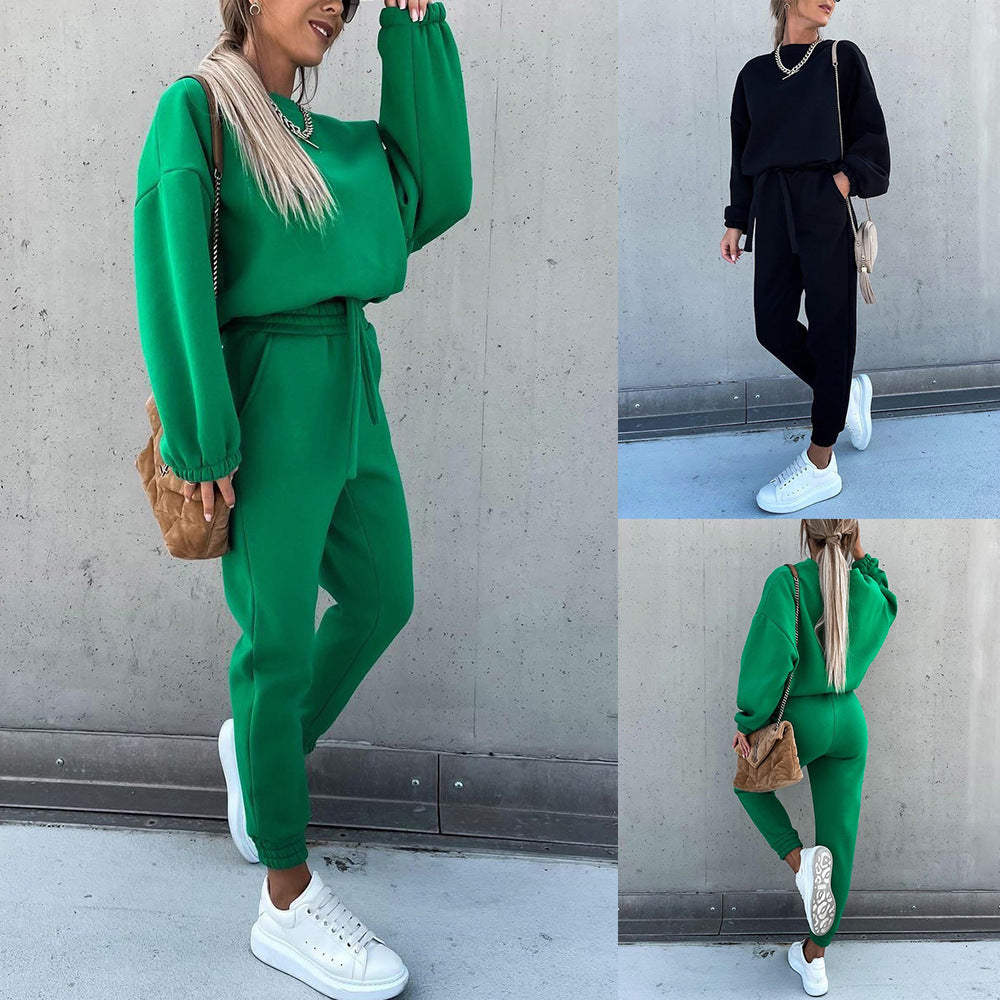 Completo casual a due pezzi, a maniche lunghe, tinta unita e alla moda