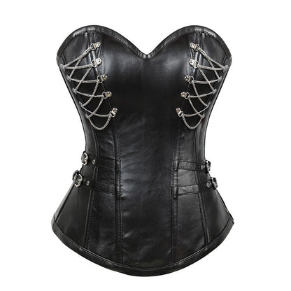 Corsetto in pelle con cerniera gotica e acciaio