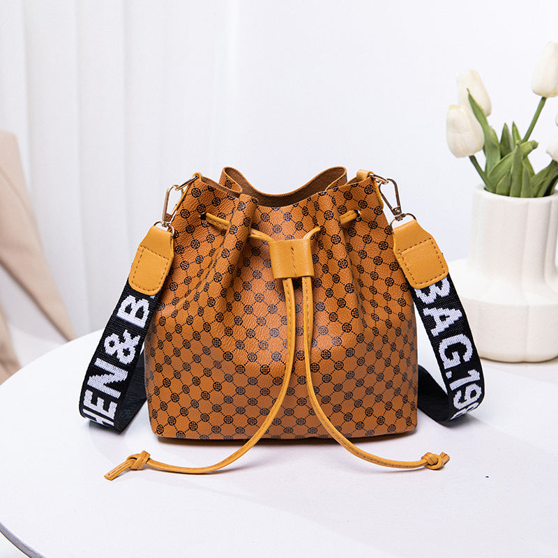 Borsa a secchiello stampata, moda femminile, borsa a tracolla di grande capacità