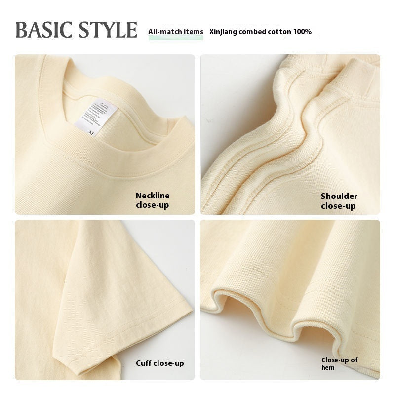 Design Sense Apricot Loose Versatile Half-length Sleeve Top Women