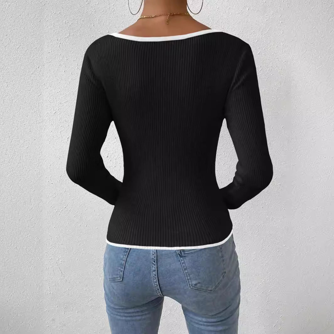 Scollo a V a righe colore a contrasto ampio taglie forti da donna