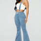 Pantaloni da donna in denim alla moda con bretelle, salopette attillata