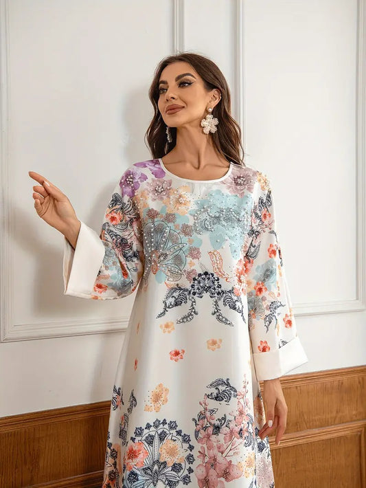Elegantes langes Kaftankleid mit Blumendruck