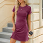 Abito aderente aderente a tinta unita, a maniche corte, con scollo tondo, casual, estivo, alla moda, da donna