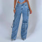 2-teiliges Denim-Set für den Sommer, sexy, rückenfreies Tube-Top und gerade Hose mit mehreren Taschen