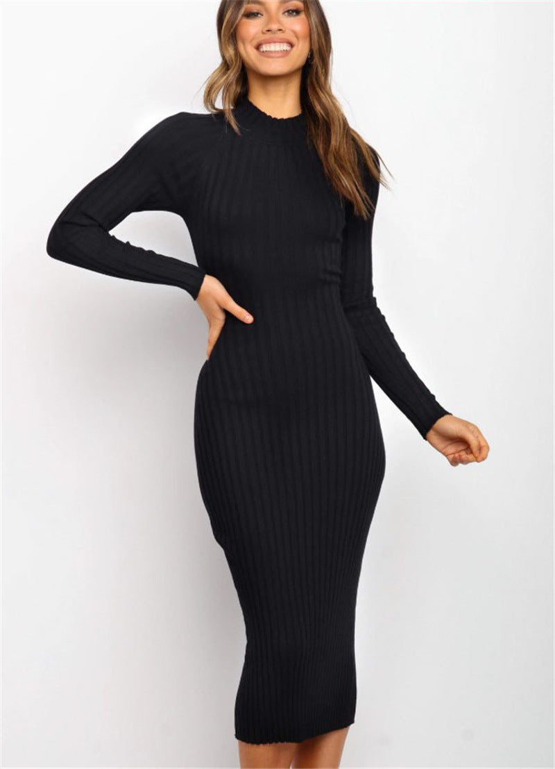 Nuovo stile abiti da donna abiti in maglia abiti da donna tinta unita senza schienale con fiocco attillato
