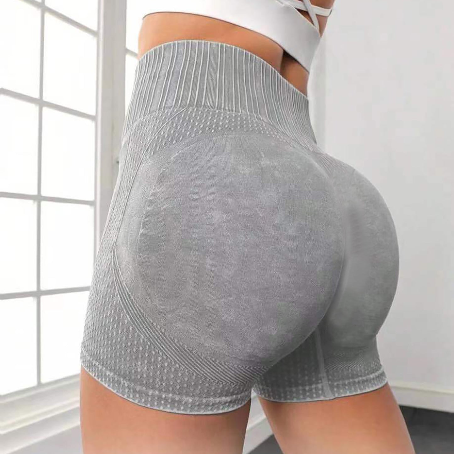 Hoch taillierte, hüfthebende Fitnesshose, einfarbig, schnelltrocknend, eng anliegend, Laufsport-Yoga-Shorts für Damen