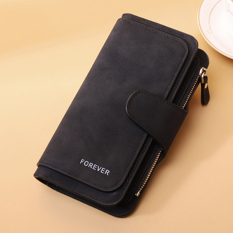 Women's Long Wallet Trifold Matte Leather Clutch