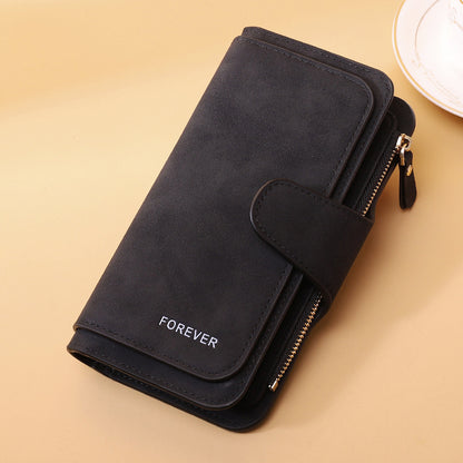 Women's Long Wallet Trifold Matte Leather Clutch