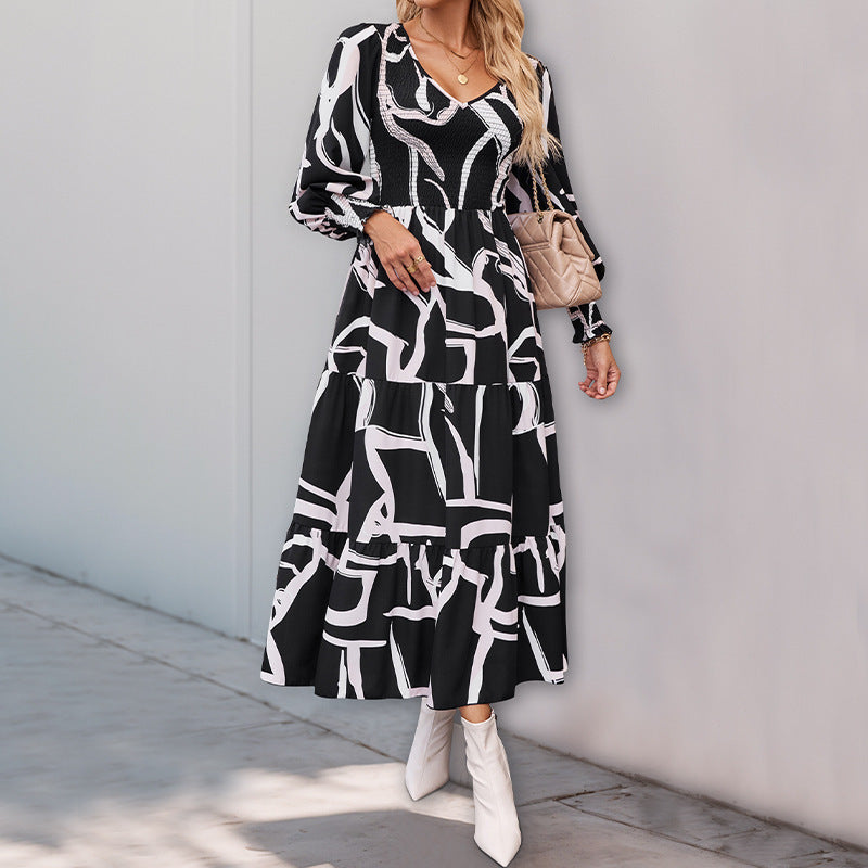 Europäisches und amerikanisches Kleid mit geometrischem Druck