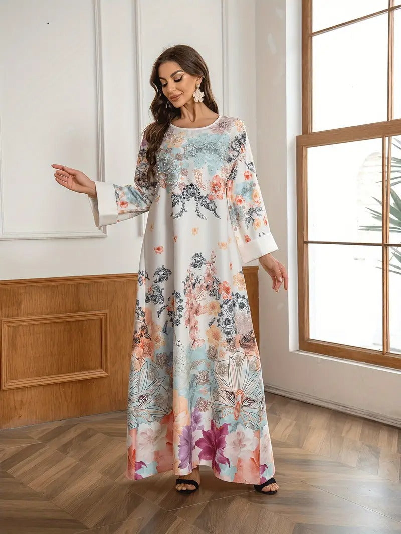 Elegantes langes Kaftankleid mit Blumendruck