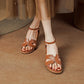 Open Toe Roman Chunky Heel Apricot Shoes