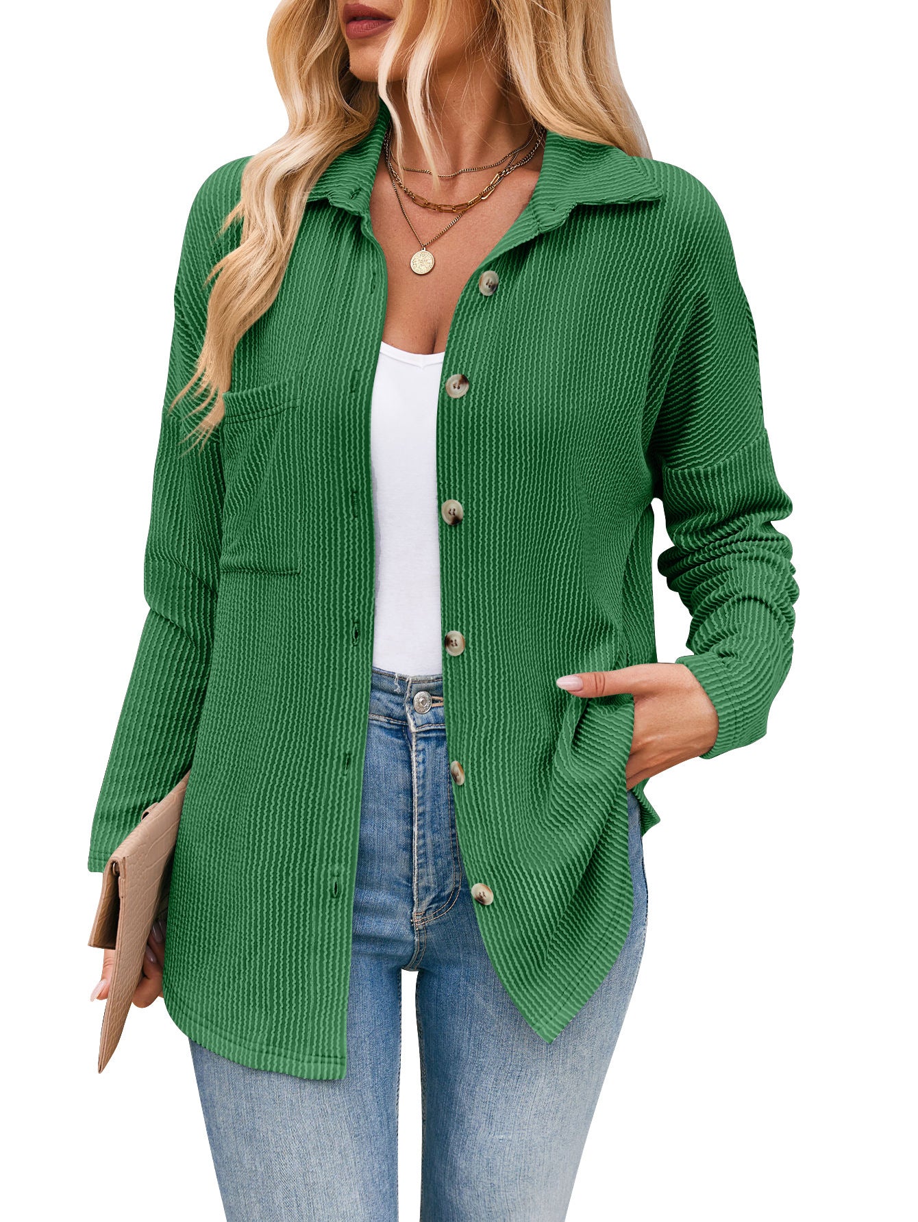 Camicia a maniche lunghe con tasca a contrasto a righe