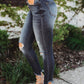 New Women's High-elastic Ripped Button Slim-fitting Mid-waist Jeans