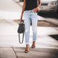 Zerrissene, nicht elastische Retro-Modejeans für Damen