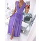 Ärmelloses Sommerkleid mit Knöchelrock für Damen, einfarbig, V-Ausschnitt, vorne geteilt, langes Kleid