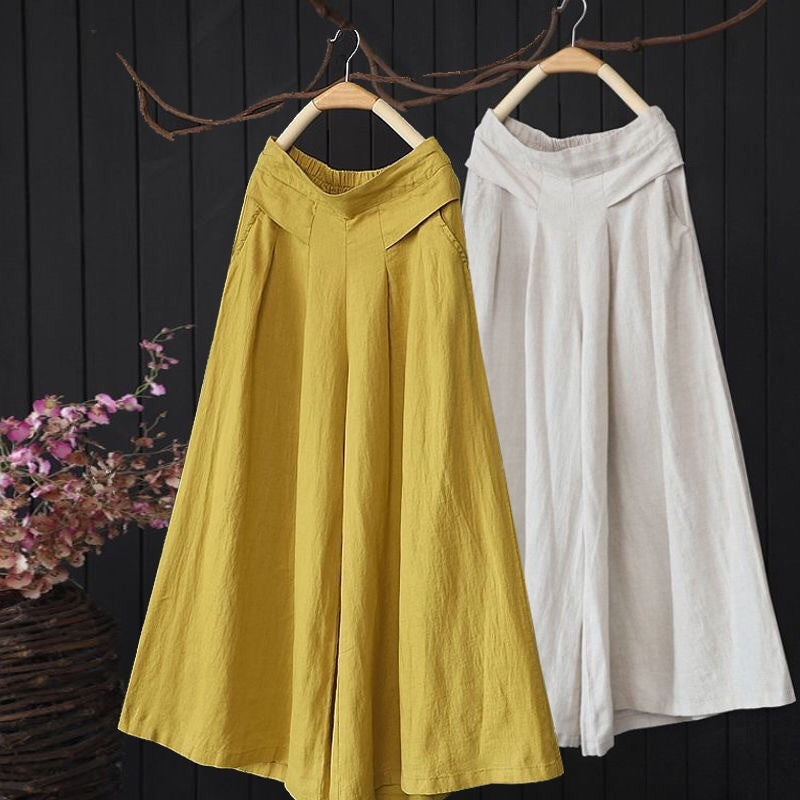 Pantaloni casual larghi in cotone e lino da donna alla moda