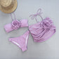 3D Flower Split Damen Badeanzug Dreiteiliger Bikini