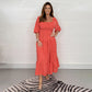 Comfortable Loose High Waist Embroidered Solid Color U Collar Dress For Women