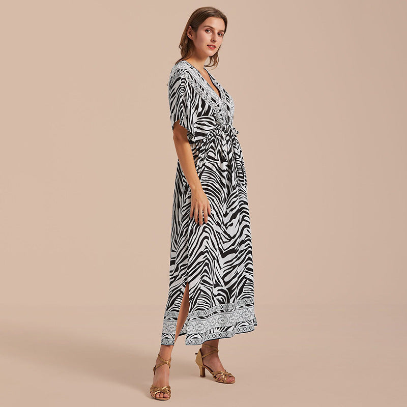Loose Large Beach Blouse Cotton Zebra