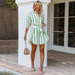 Fashion Striped Printed Long Sleeve Lace Up Casual Shirt Dress Women
