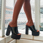High Heel Waterproof Platform Patent Leather Peep-toe Slippers