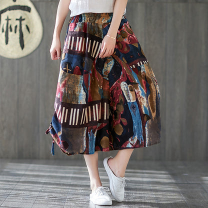 Pumphose aus Baumwollleinen mit ethnischem Print für Damen