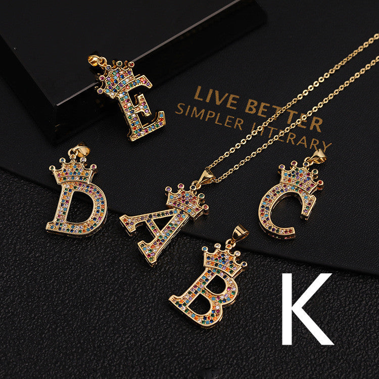 Micro-inlaid Colorful Zircon Hip-hop Personality 26 Letters Pendant Necklace