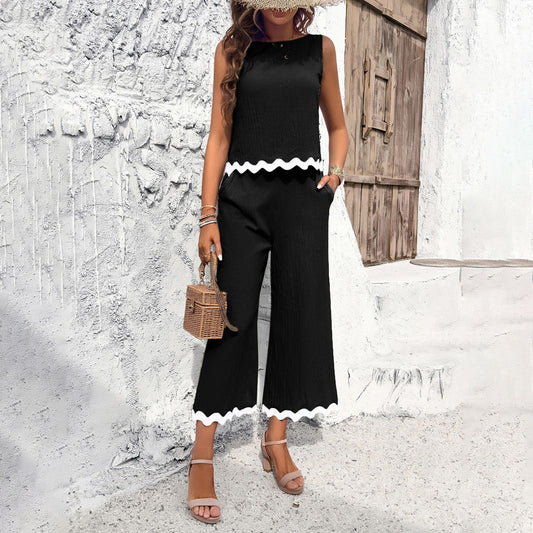 Completo con stampa Summer Wave, top senza maniche e pantaloni dritti