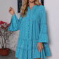 New Printed Bronzing Pleated Flared Long Sleeve Dress Summer Button Design Loose Dresses Fashion Womens Clothing