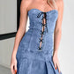 Vestito in denim con top a tubo in corda a vita bassa da donna