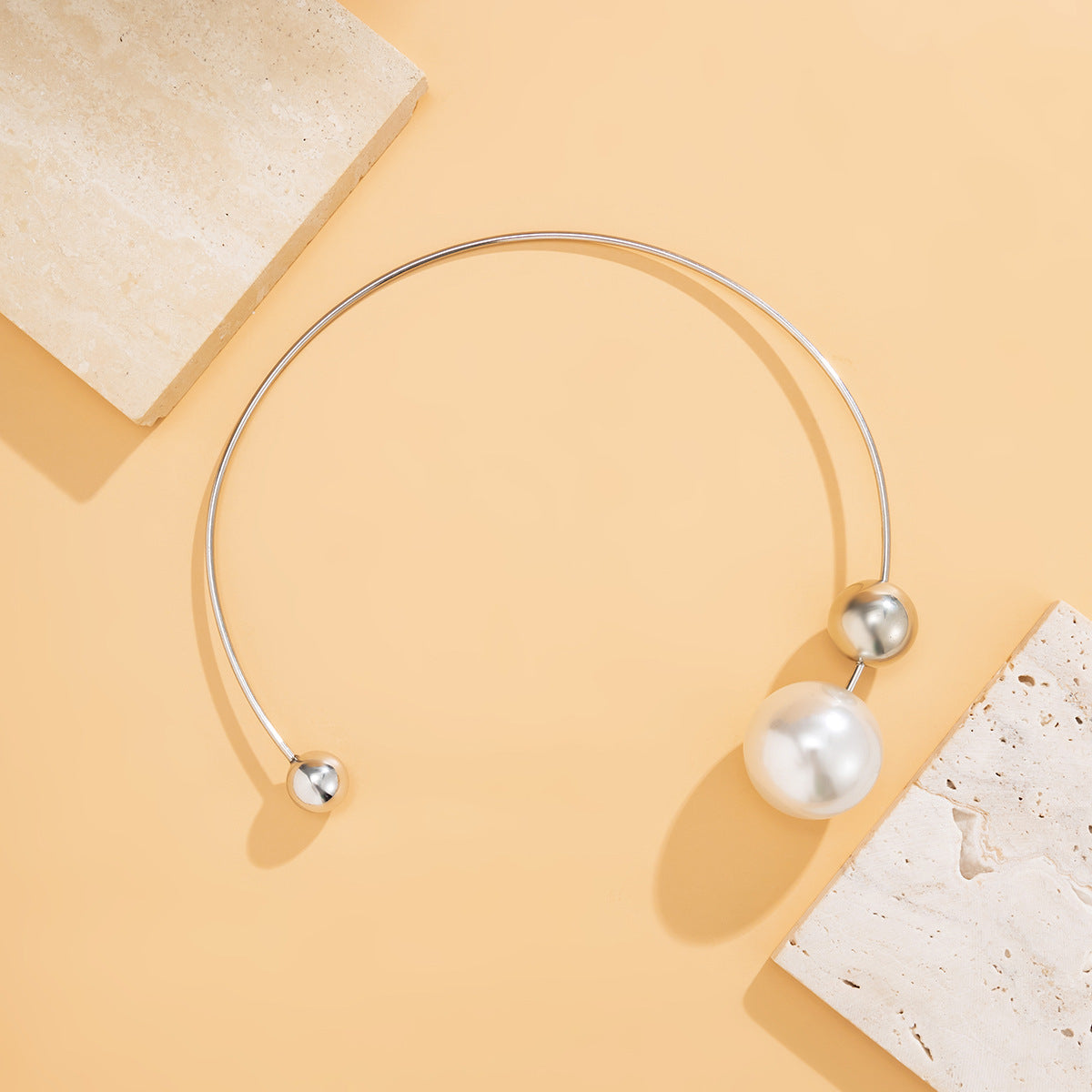 Asymmetric Geometry Pearl Round Beads Collar Niche
