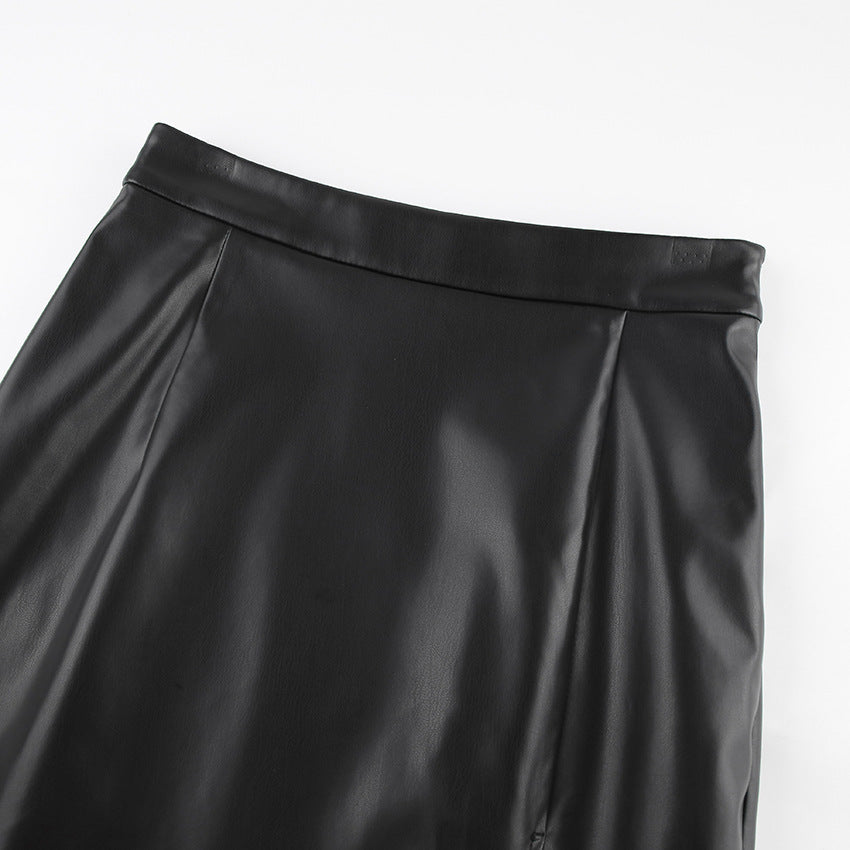Sexy Lederrock mit Schlitz, mittellang, hohe Taille
