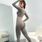 Intimo sportivo attillato a maniche lunghe con vita alta, effetto nudo, da donna, per sollevamento fianchi, yoga