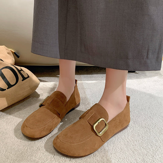 Flache Retro-Schlupfschuhe mit flachem Mund