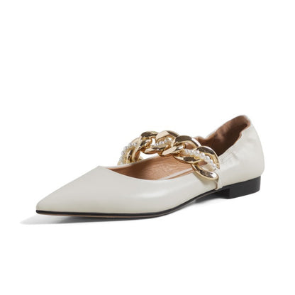 Scarpe Mary Jane da donna con catena di perle e punta affilata