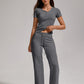 Women's Casual Sports Two-piece Set With V-neck Button