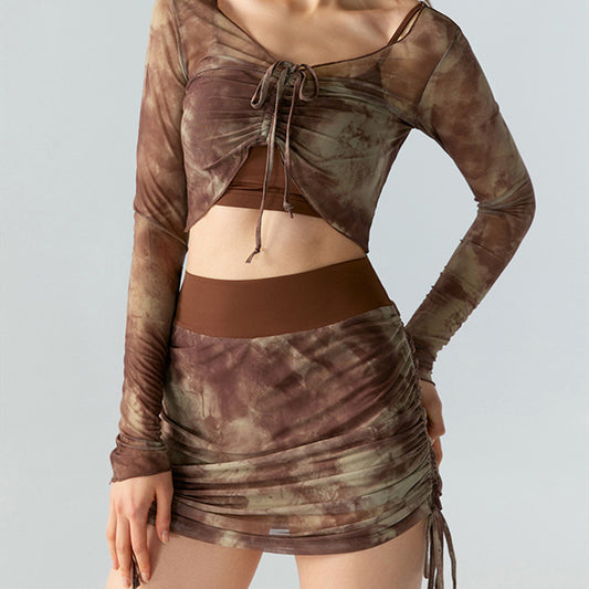 Bedruckte Batik-Yogaröcke aus Mesh für Damen