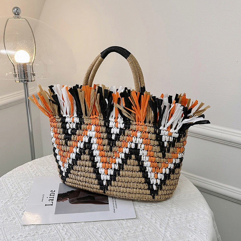 Borsa a secchiello intrecciata da donna per le vacanze al mare Tide