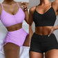 Costume da bagno bikini a vita alta con spacco, colore puro, da donna