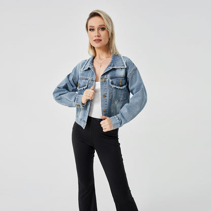 Giacca a maniche lunghe in denim da donna, modello alla moda