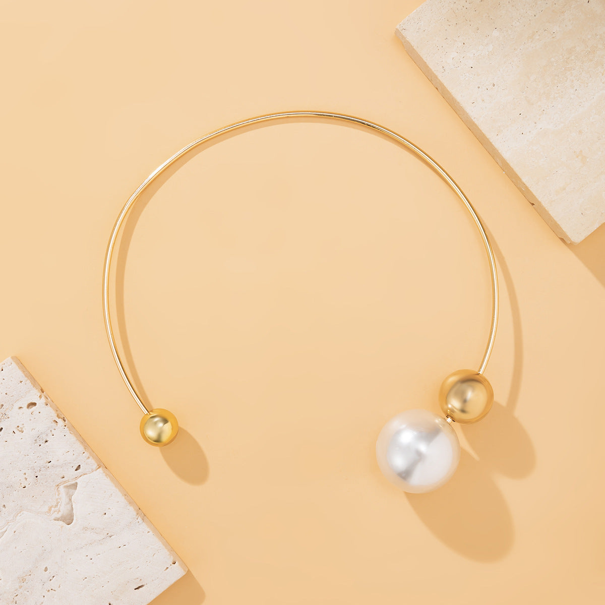 Asymmetric Geometry Pearl Round Beads Collar Niche