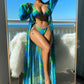 Split Long Sleeve Ins Blouse Banded Bikini