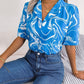 Camicia a maniche corte con stampa tie-dye alla moda, estiva, casual, con risvolto, per abbigliamento da donna