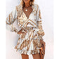 Abito a maniche lunghe con stampa a fiori, alla moda, patchwork, maniche a sbuffo, vita, abiti da donna