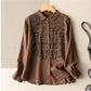 Women's Cotton Linen Shirts Literary Vintage Patch Tops