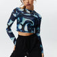 Round Neck Pullover Printed Crop Long Sleeve Top
